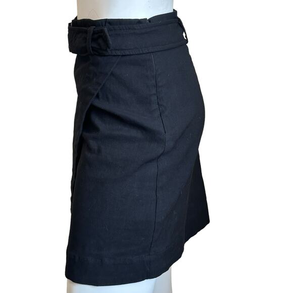 Maeve by Anthropologie Black Faux Wrap Snapp Button Belted Classic Mini Skirt 6 - Picture 3 of 10